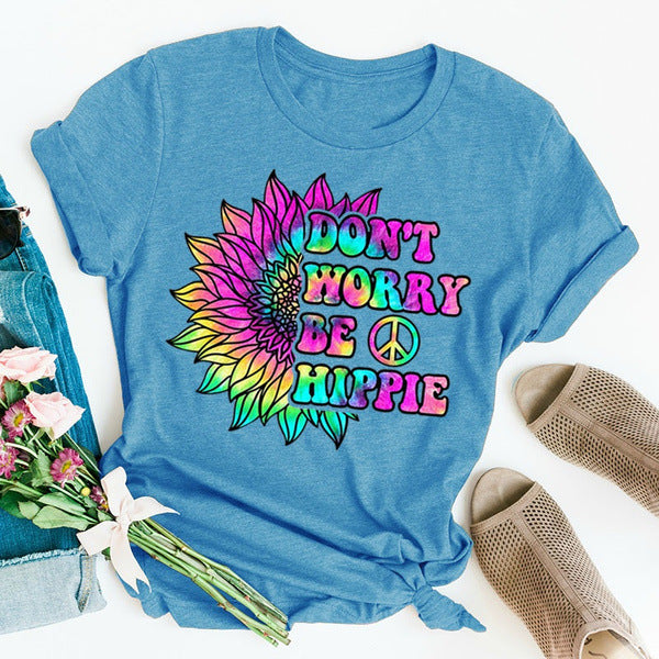 Women's Sunflower Pattern Printed Short-sleeved T-shirt