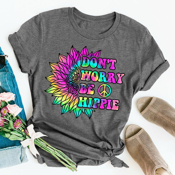 Women's Sunflower Pattern Printed Short-sleeved T-shirt