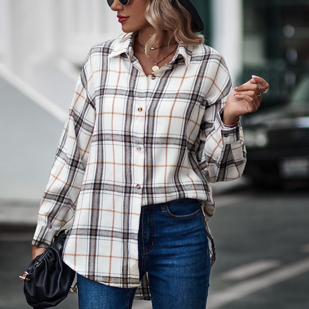 Women’s Long sleeve shirt - New Casual Loose Boyfriend Plaid Shirt