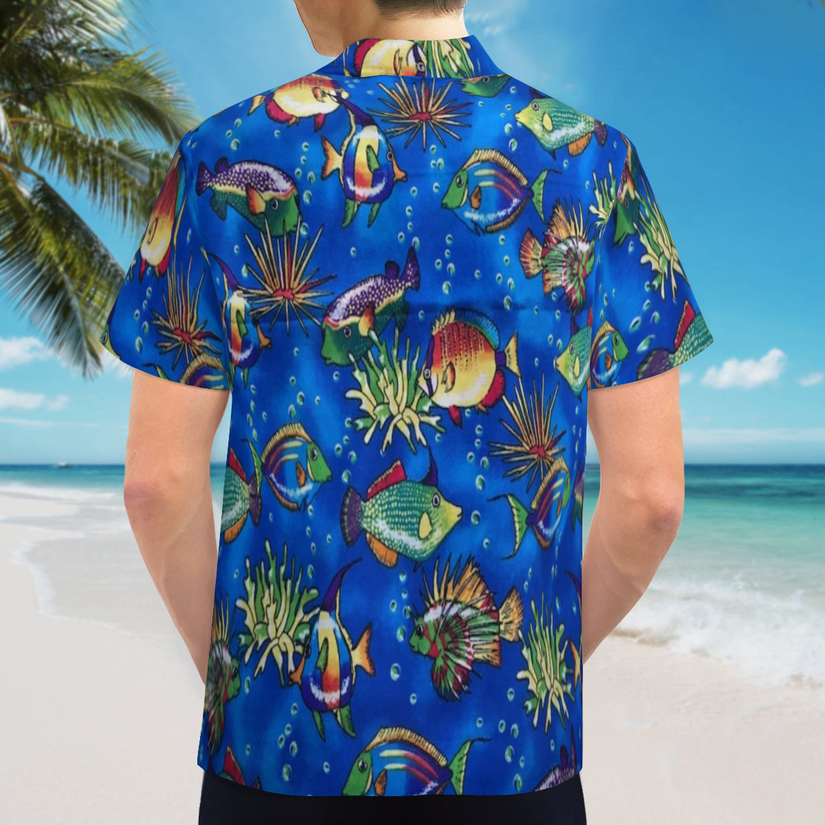 Royal blue fish Hawaiian shirt