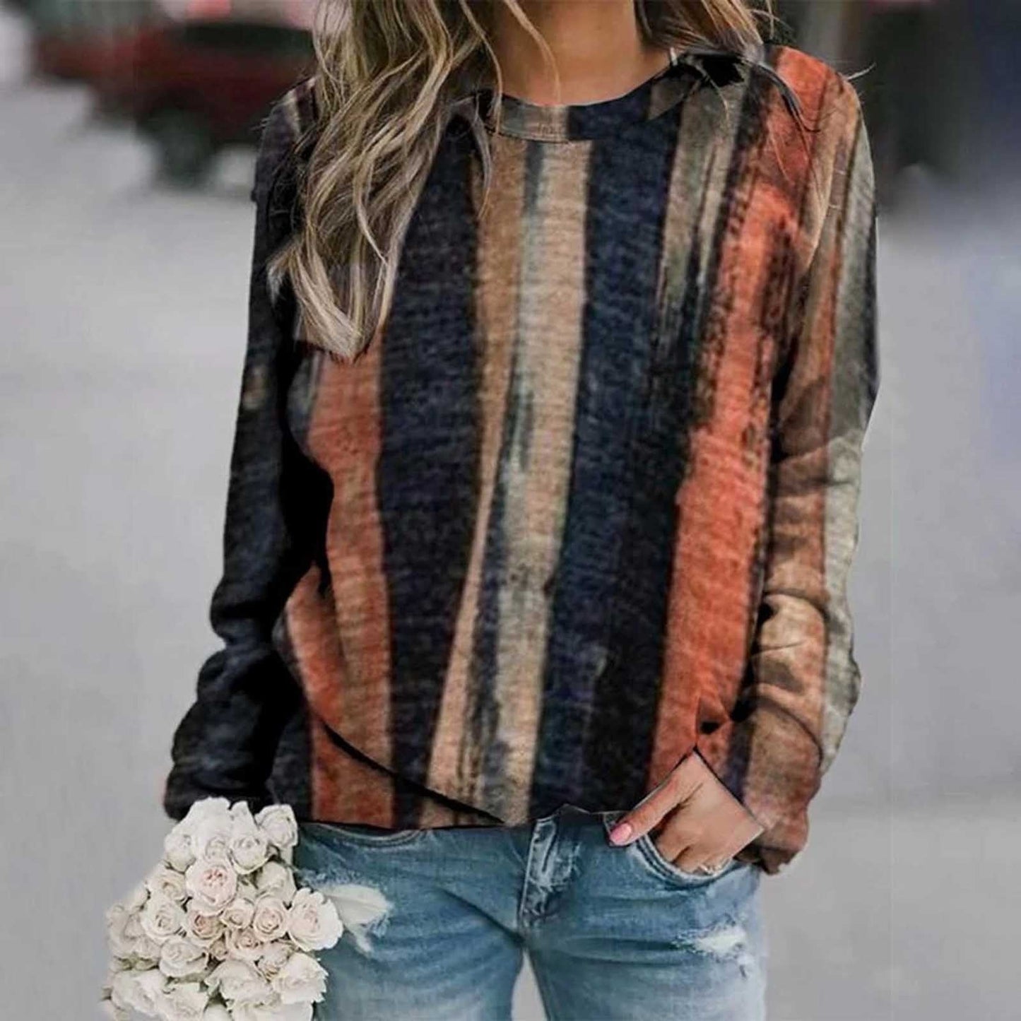 Women’s Long sleeve Tshirt - Frauen Casual Print Sweatshirt