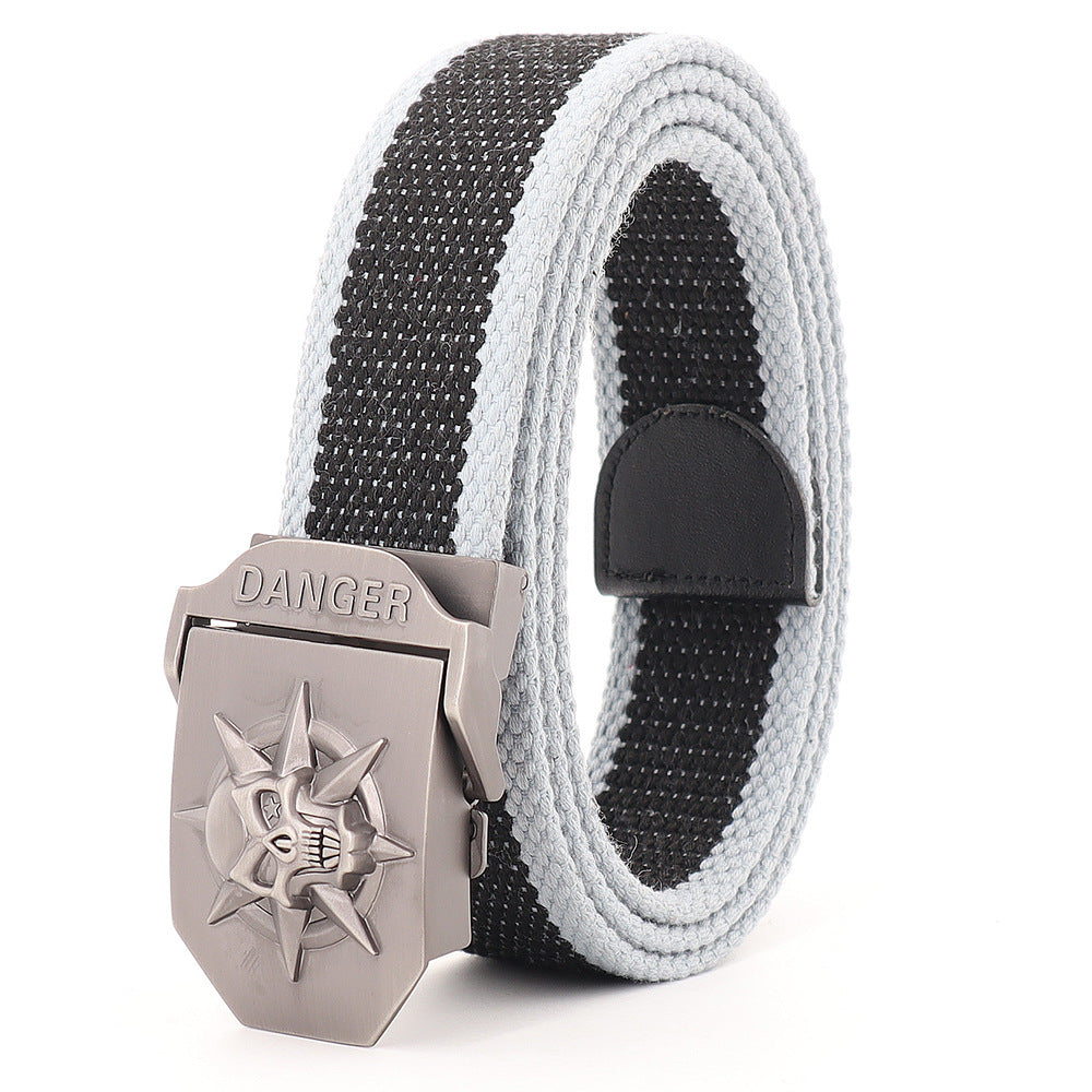 Panama Canal Zone Veterans - Skull Alloy Thickened Canvas Belt Lengthened Automatic Buckle