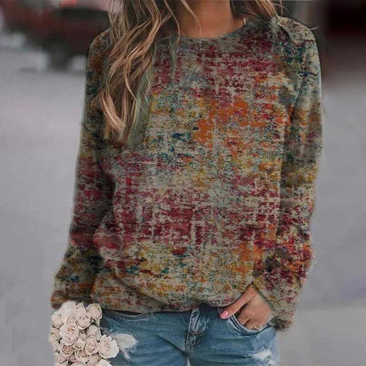 Women’s Long sleeve Tshirt - Frauen Casual Print Sweatshirt