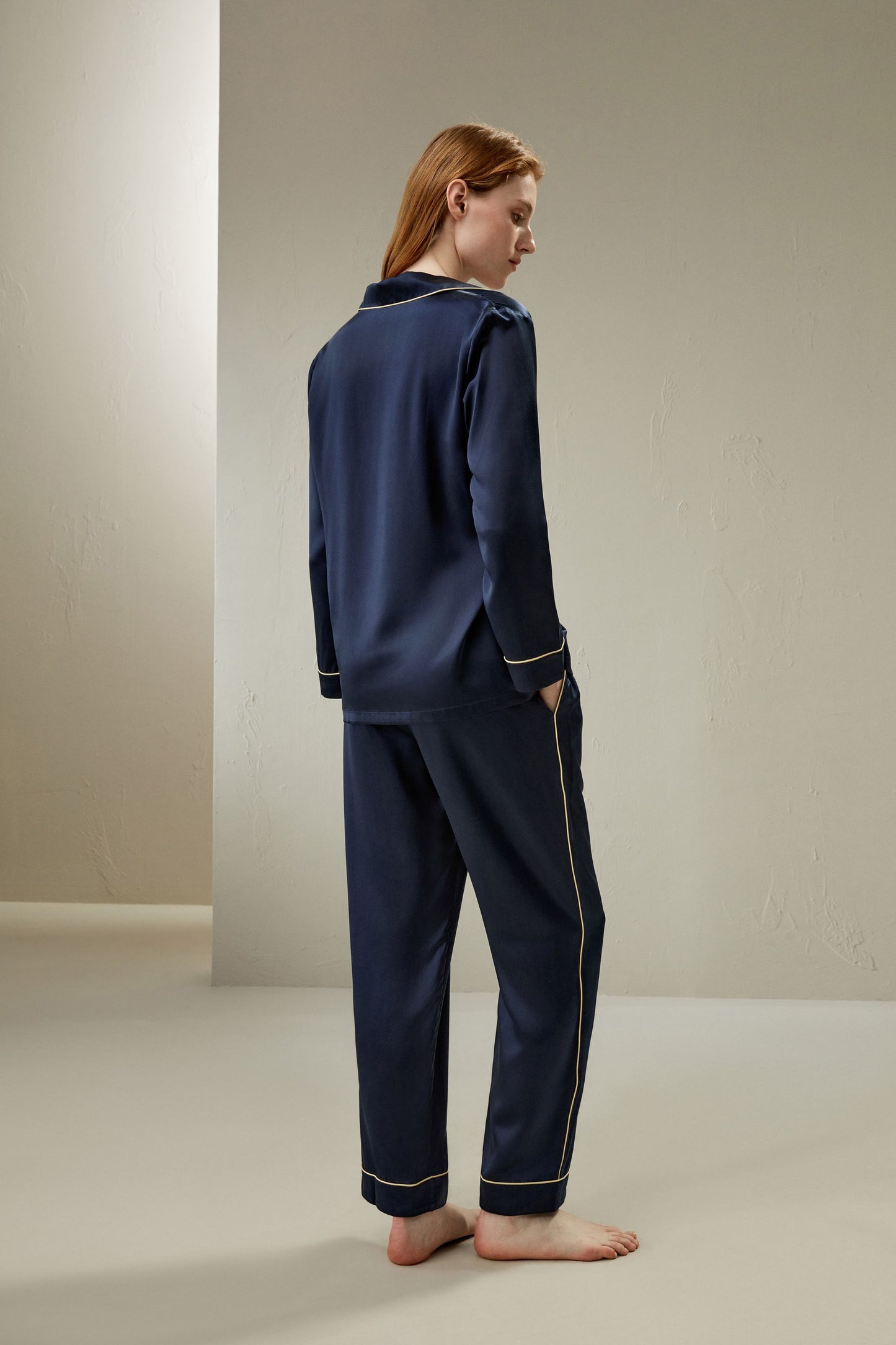 Gold Piping Silk Pajamas Set