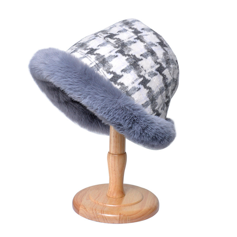 Women’s Hat - Houndstooth Ethnic Style Warm Thickened Bucket Hat