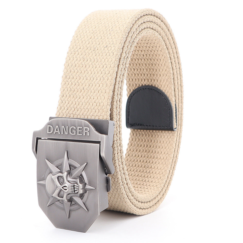 Panama Canal Zone Veterans - Skull Alloy Thickened Canvas Belt Lengthened Automatic Buckle