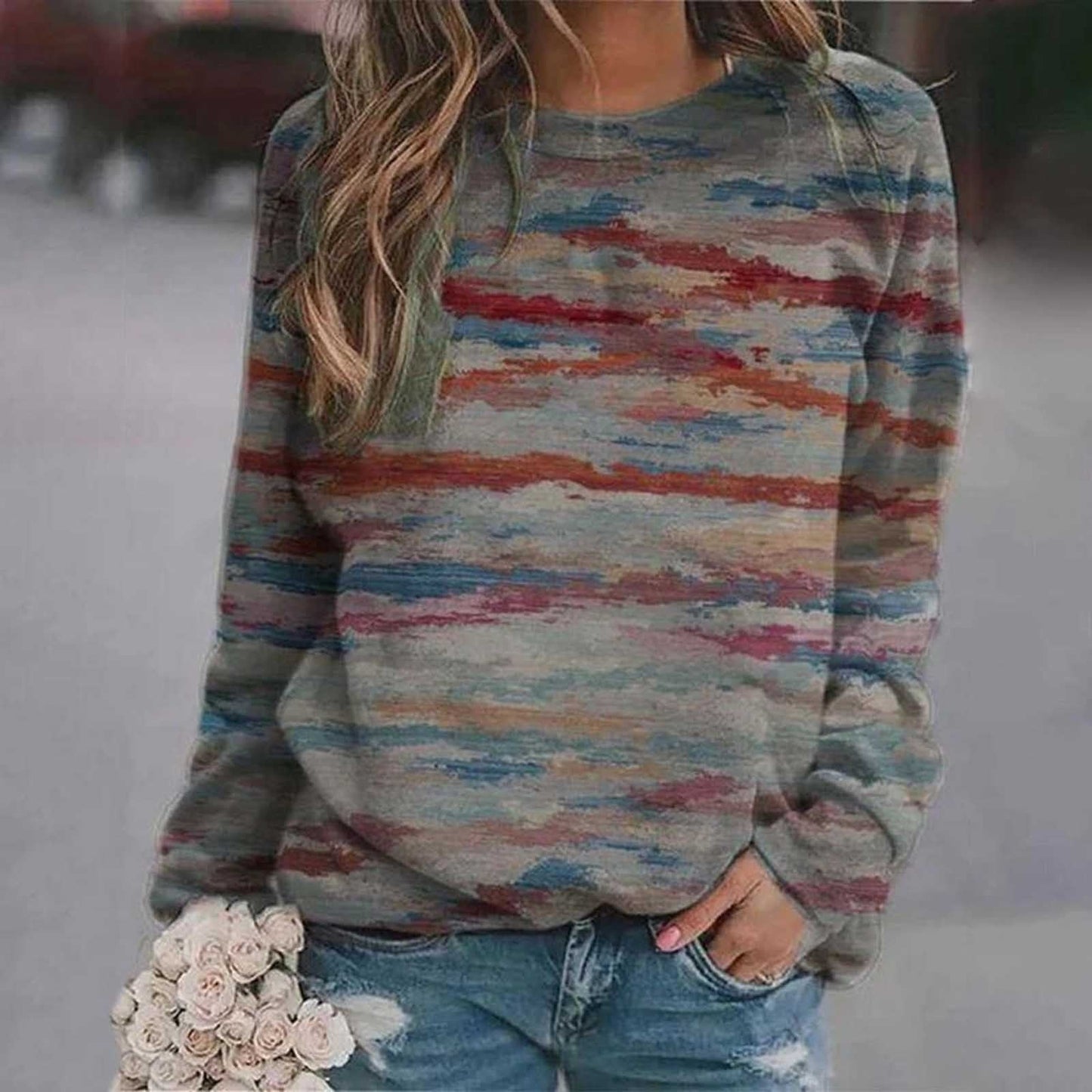 Women’s Long sleeve Tshirt - Frauen Casual Print Sweatshirt
