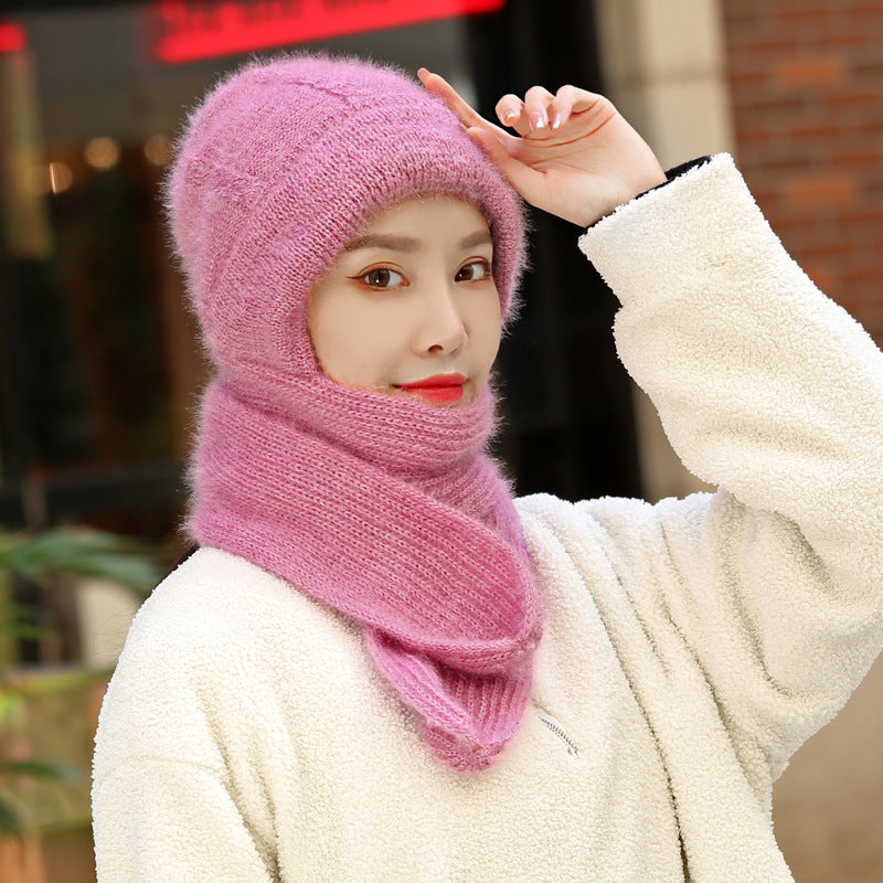 Hat And Scarf All-in-one — Women's Winter New Style Plus Velvet And Thickening
