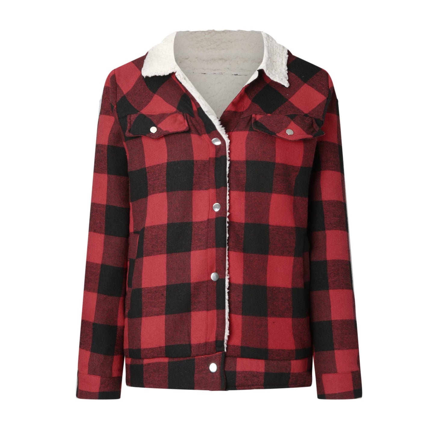 Women’s Winter Jacket - Red and Black Plaid fleece-lined jacet