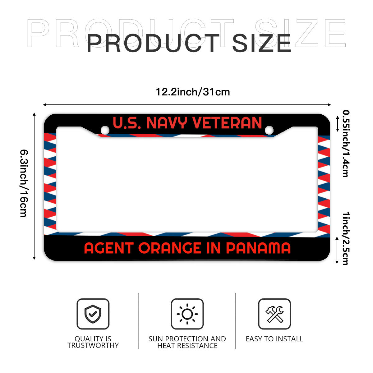 Standard 2-hole U.S. License plate frame cover U.S. Navy Veteran