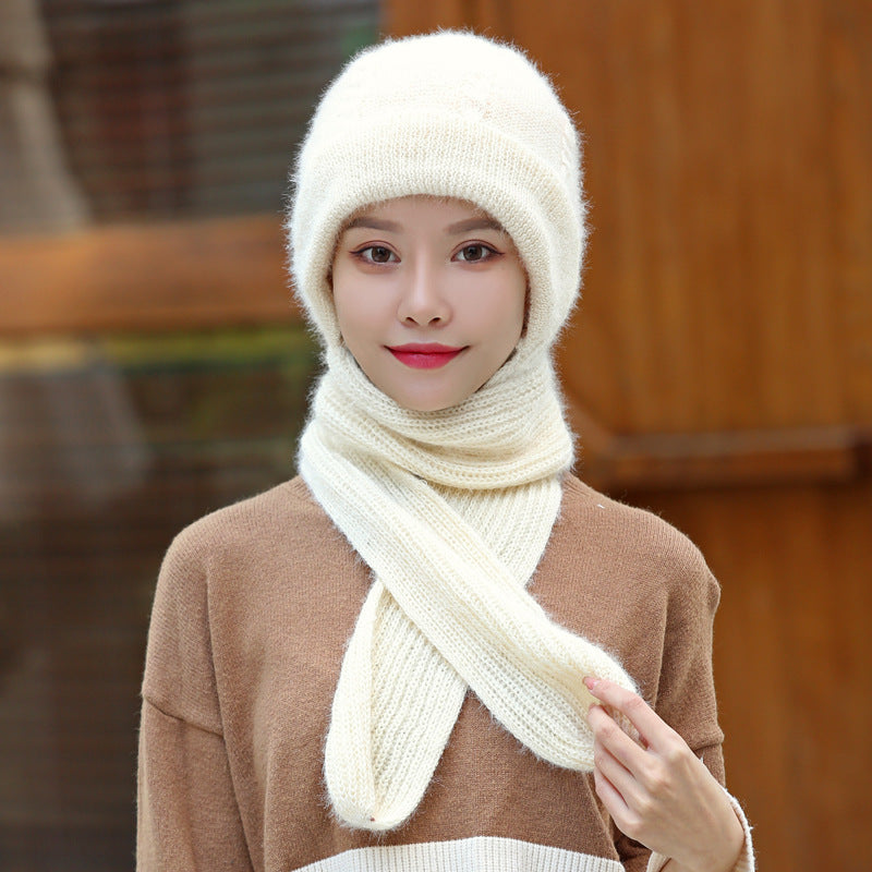 Hat And Scarf All-in-one — Women's Winter New Style Plus Velvet And Thickening