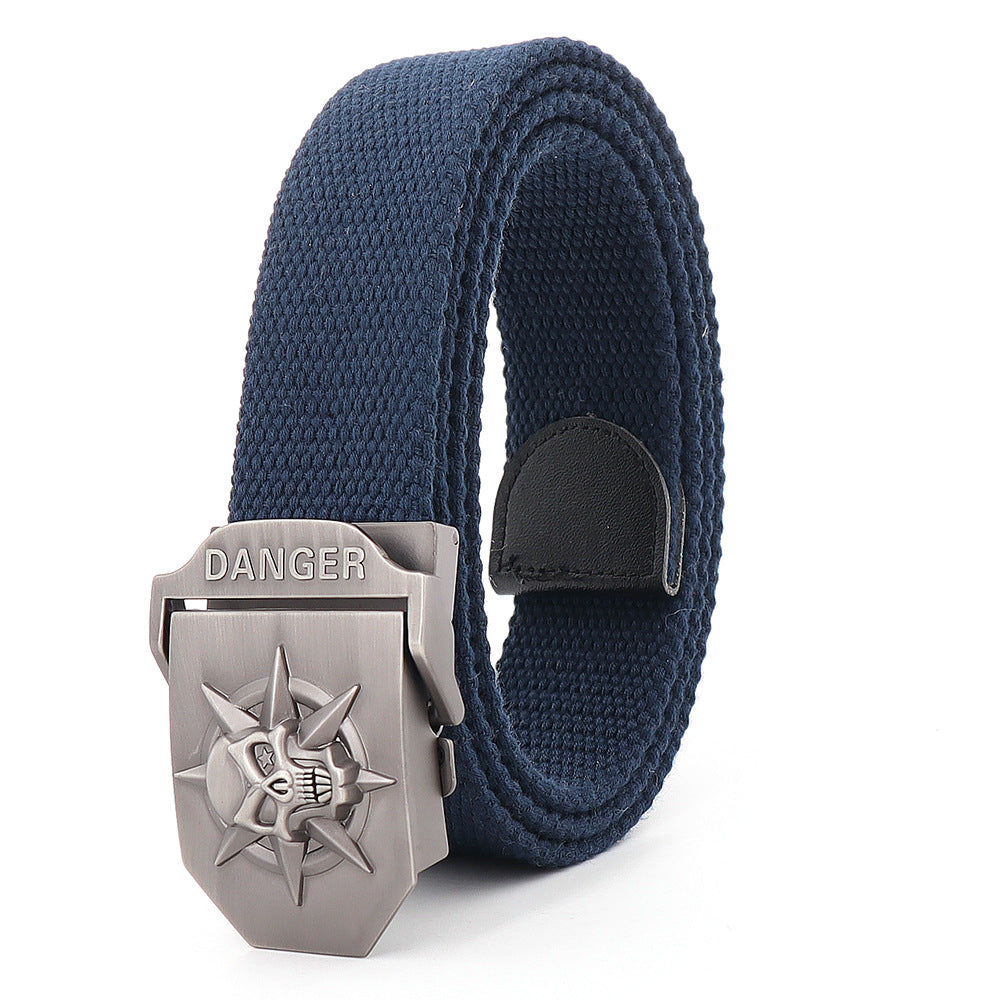 Panama Canal Zone Veterans - Skull Alloy Thickened Canvas Belt Lengthened Automatic Buckle