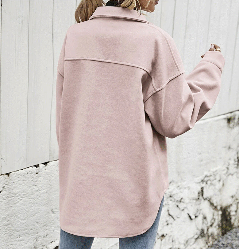 Women’s Winter Coat - Women Lapel Single-breasted Thickened Solid Color Jacket Woolen Loose Short Coat For Women Fashion Outwear Clothing