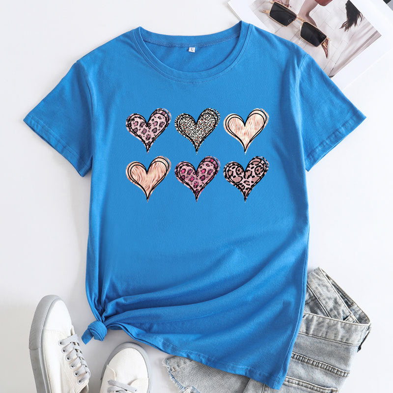 Women’s Tshirt - Women's Fashion Casual Love Printed Cotton Round Neck Short Sleeve