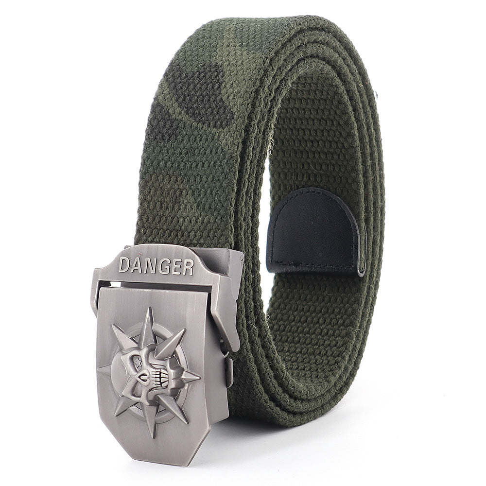 Panama Canal Zone Veterans - Skull Alloy Thickened Canvas Belt Lengthened Automatic Buckle