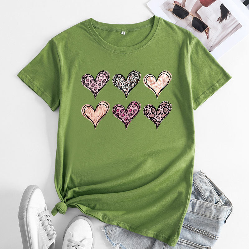 Women’s Tshirt - Women's Fashion Casual Love Printed Cotton Round Neck Short Sleeve