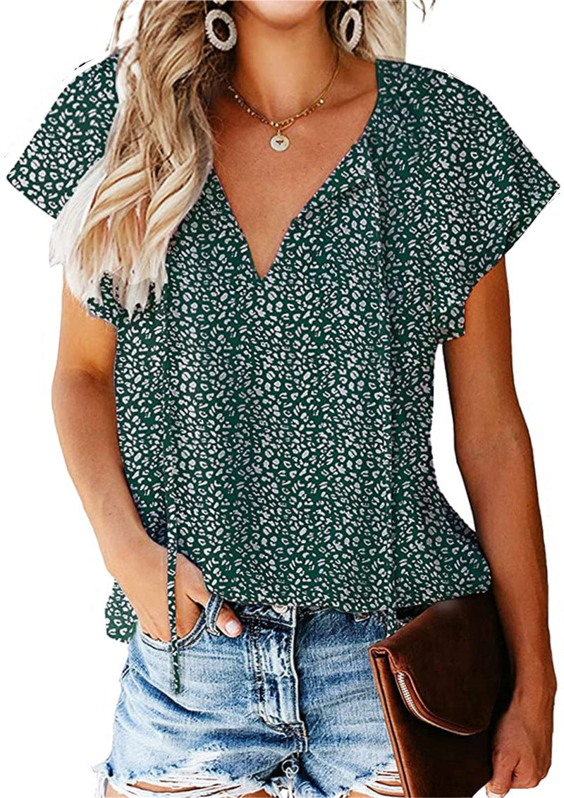 Women’s Floral Casual V-neck Chiffon Shirt Loose And Simple