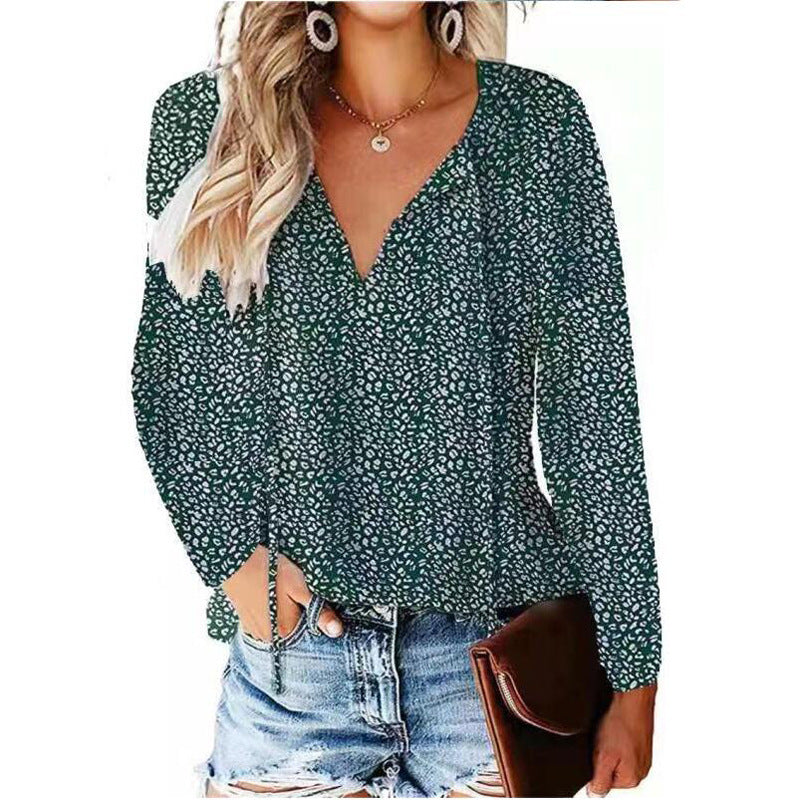 Women’s Floral Casual V-neck Chiffon Shirt Loose And Simple