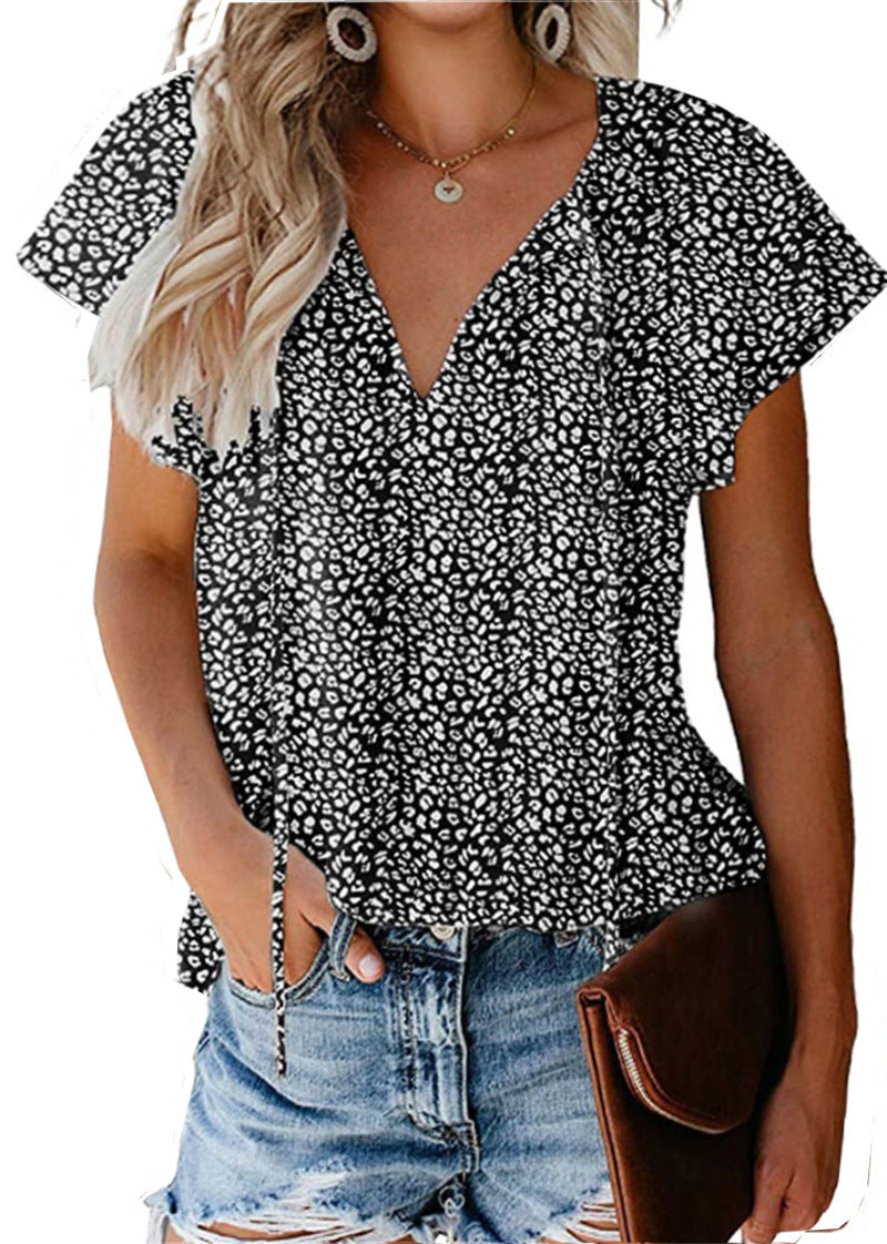 Women’s Floral Casual V-neck Chiffon Shirt Loose And Simple