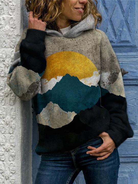 Women’s Sweater - Hooded Long Sleeve Digital Printing Loose Casual Sweater For Women