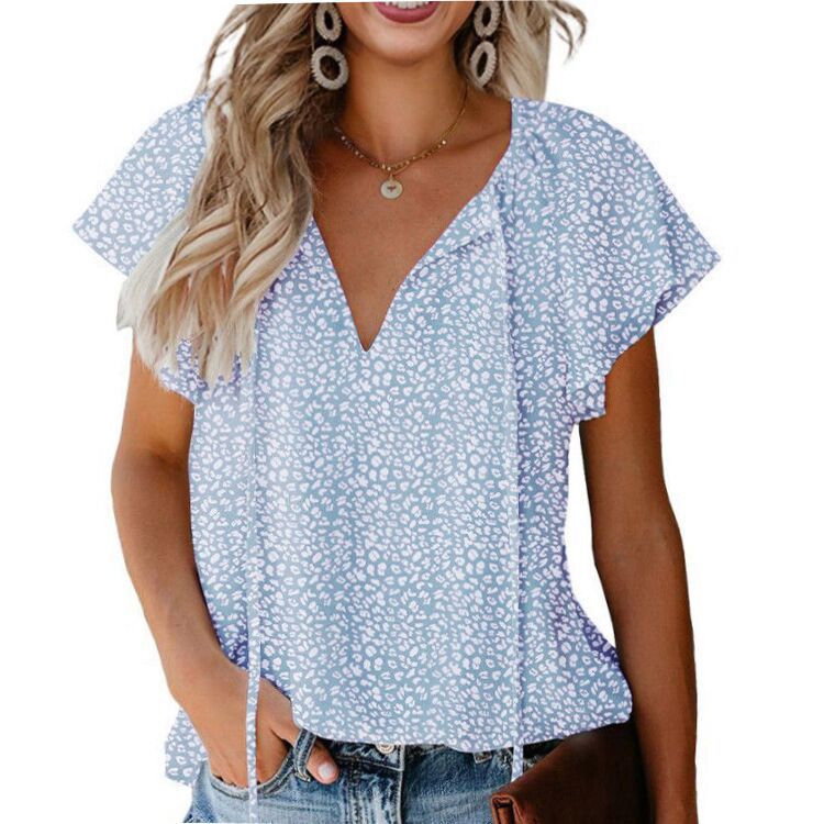 Women’s Floral Casual V-neck Chiffon Shirt Loose And Simple