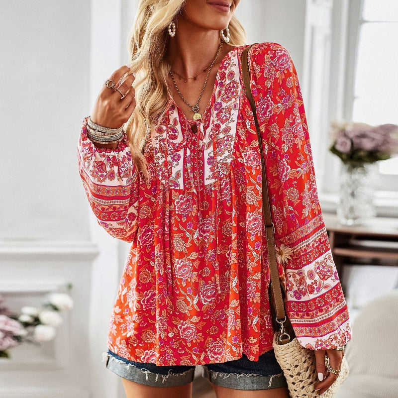 Women’s Long sleeve shirt - European And American Women's Clothing Printed Long Sleeve Shirt