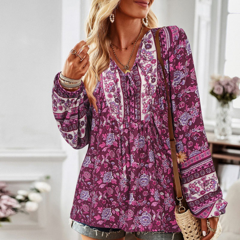 Women’s Long sleeve shirt - European And American Women's Clothing Printed Long Sleeve Shirt