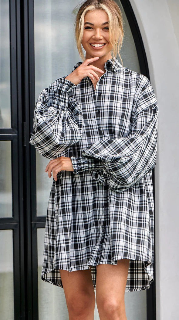 Women’s Long sleeve shirt - Plaid Lantern Shirt For Women