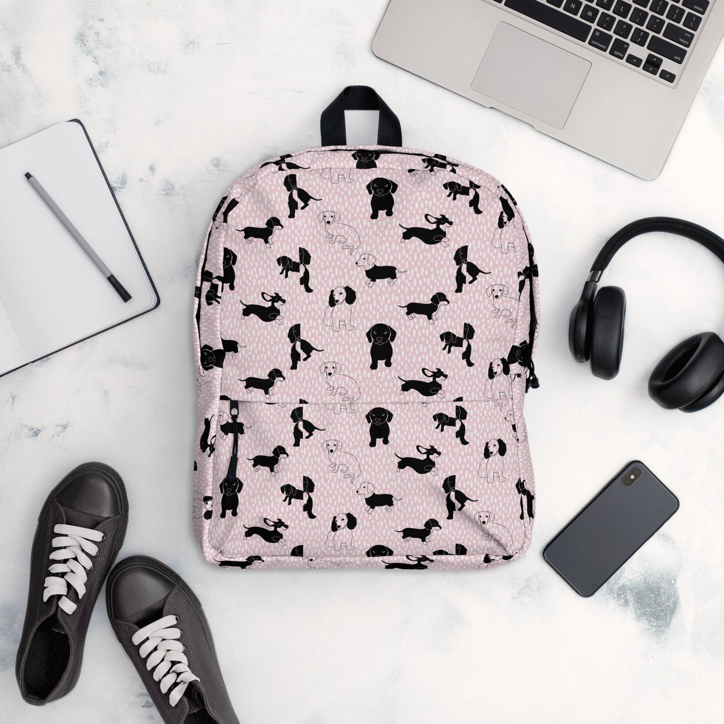 Backpack pink with black doggy design