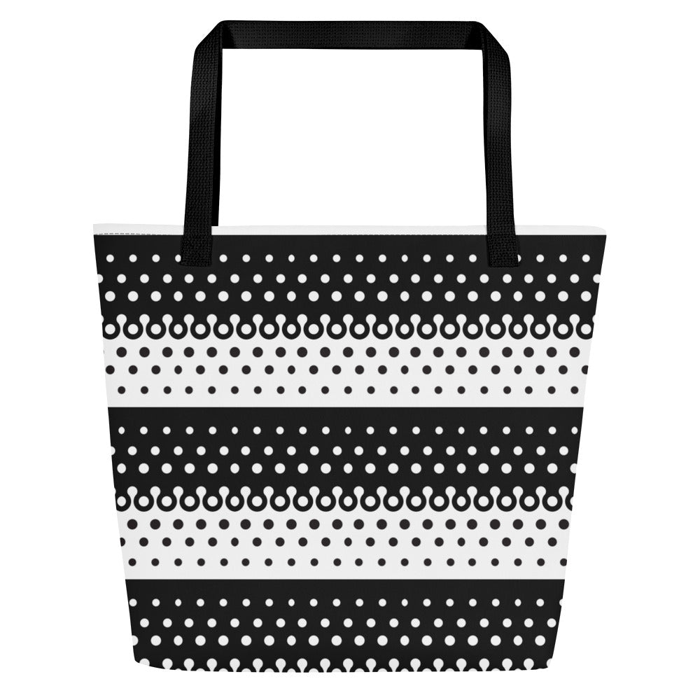 All-Over Print Large Tote Bag polka dot black and white