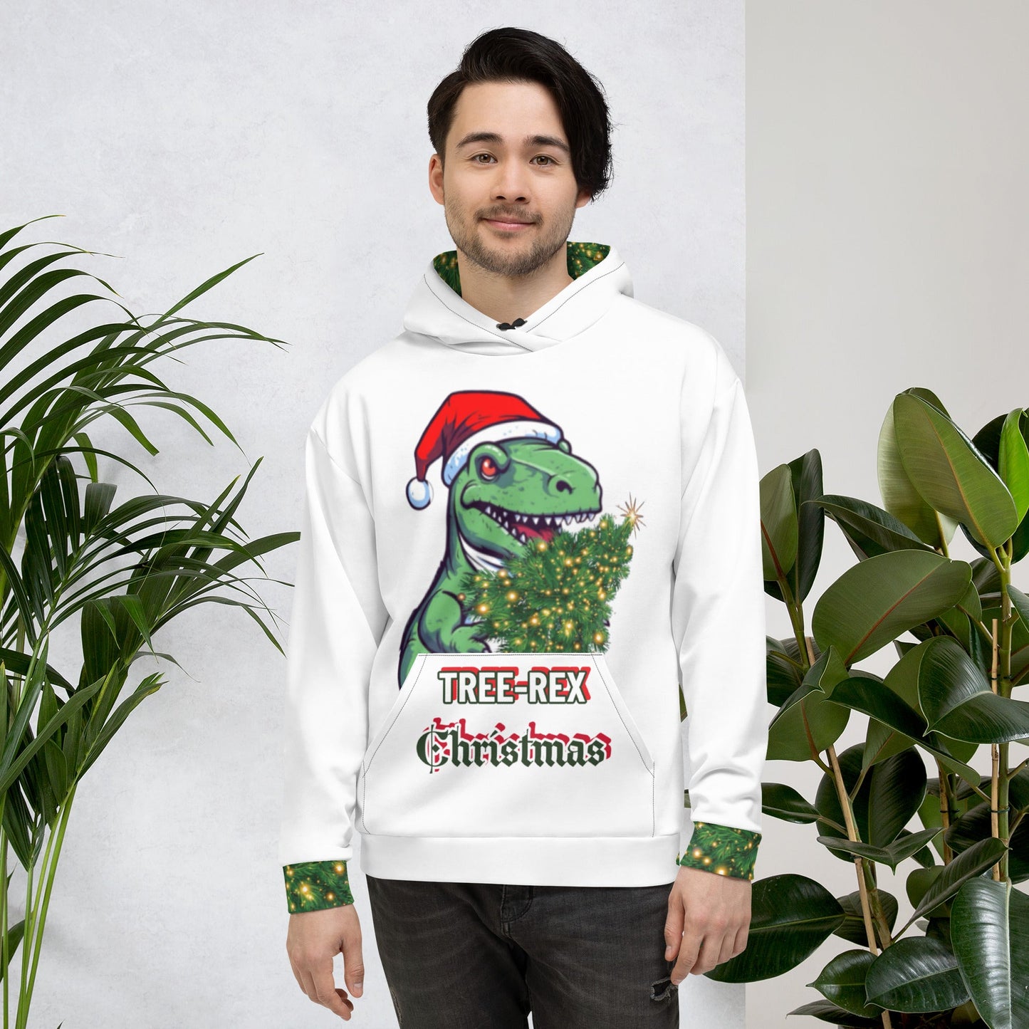Unisex Hoodie - Tree Rex Christmas in white