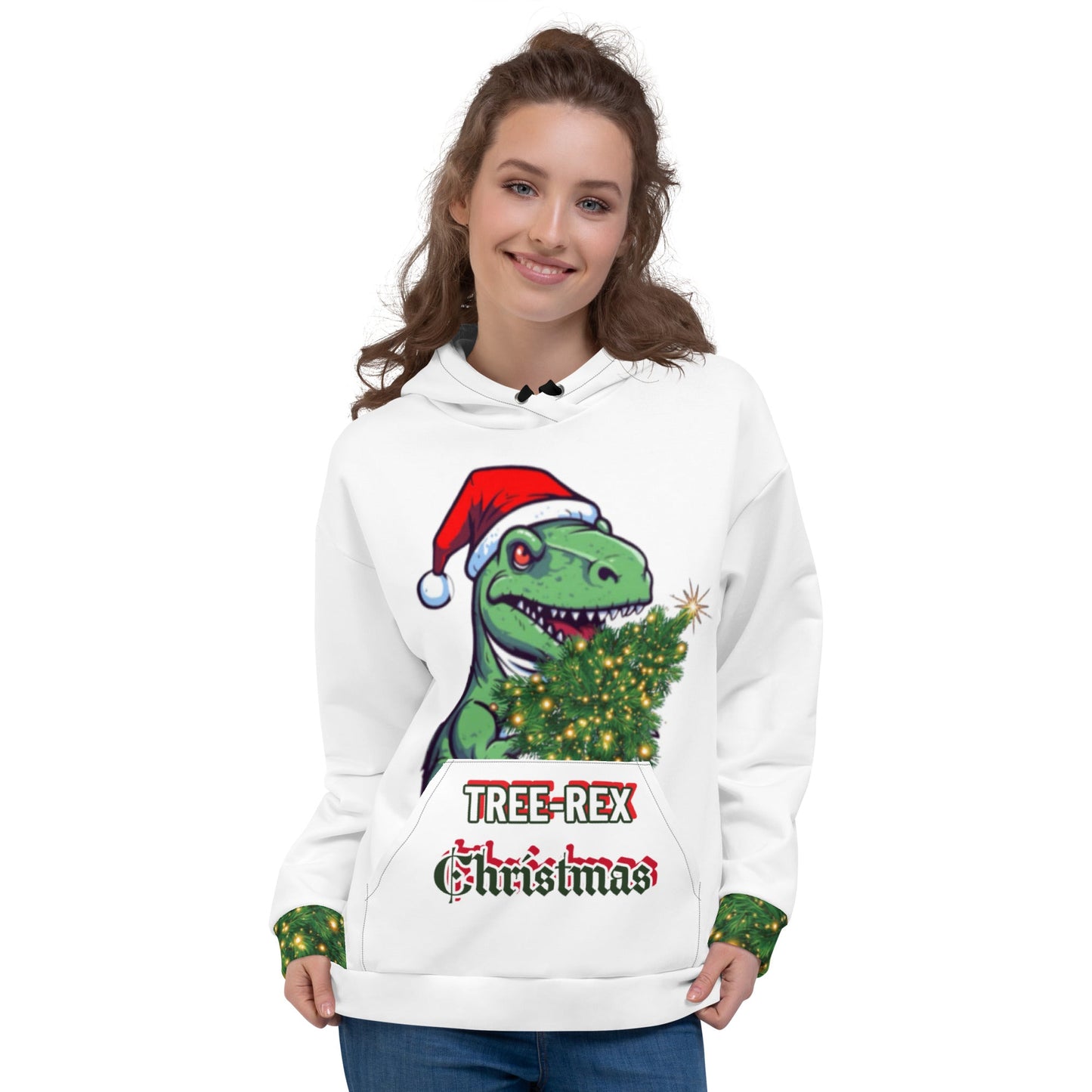 Unisex Hoodie - Tree Rex Christmas in white