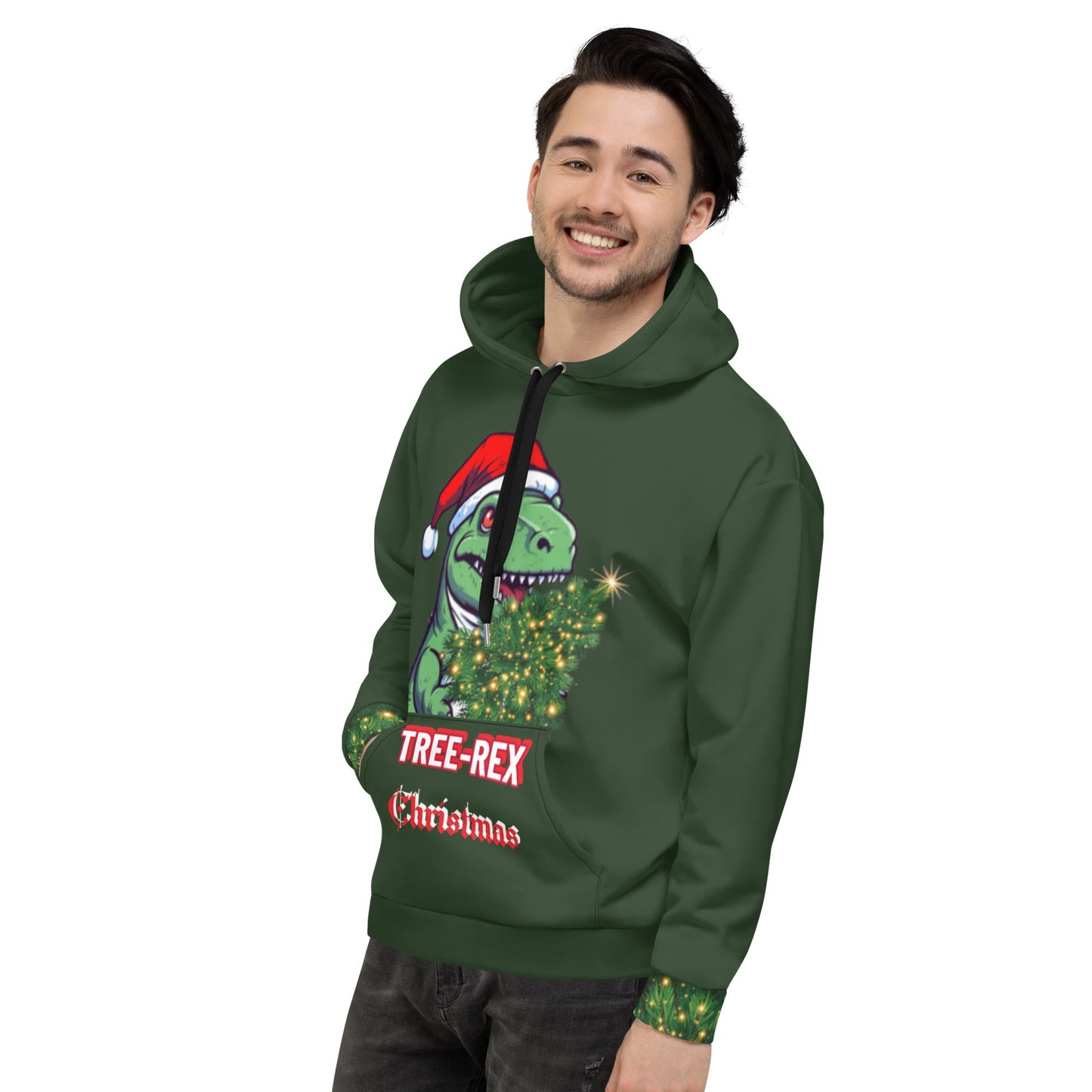 Christmas Unisex Hoodie Tree-Rex design in green
