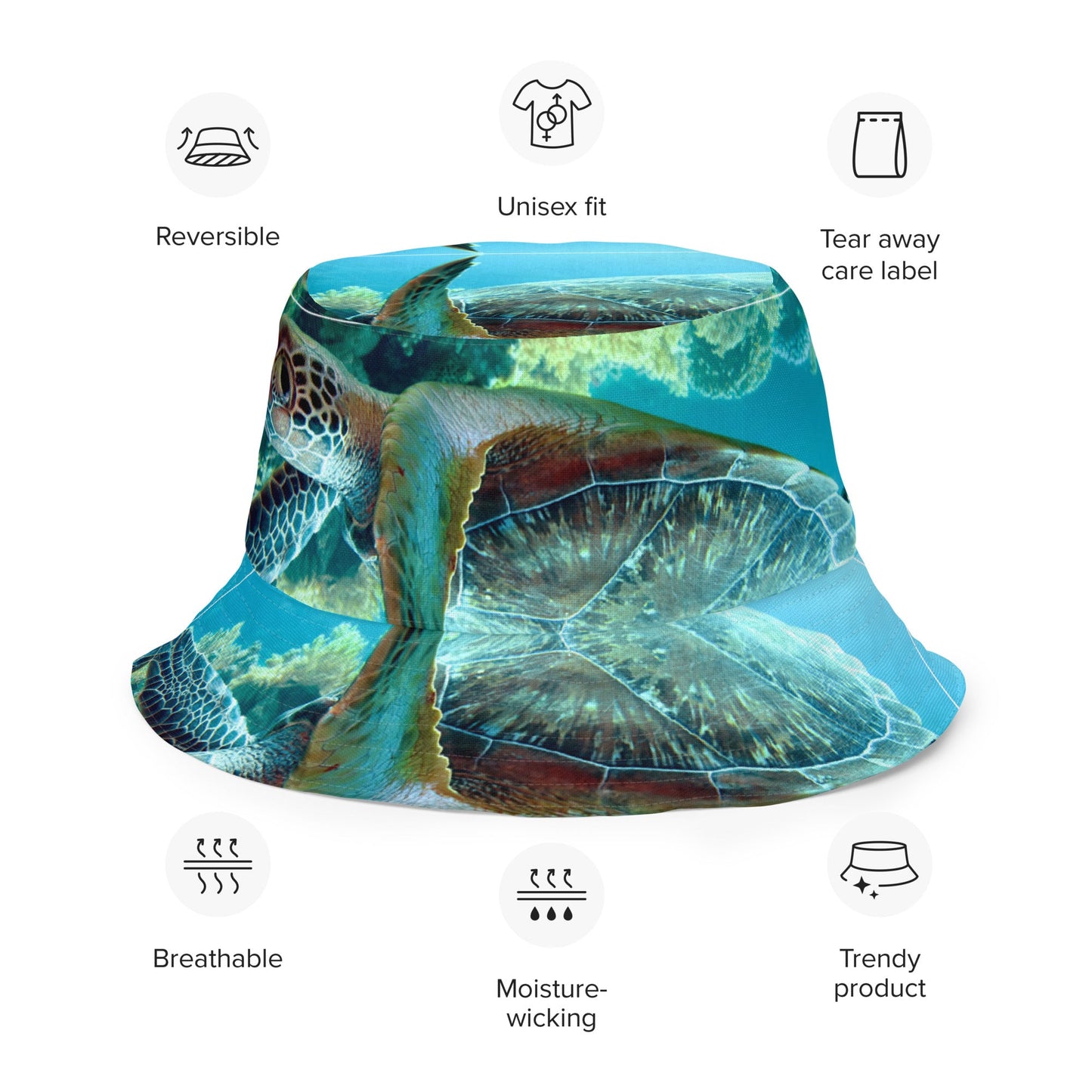 Reversible bucket hat Turtle Design No. 7