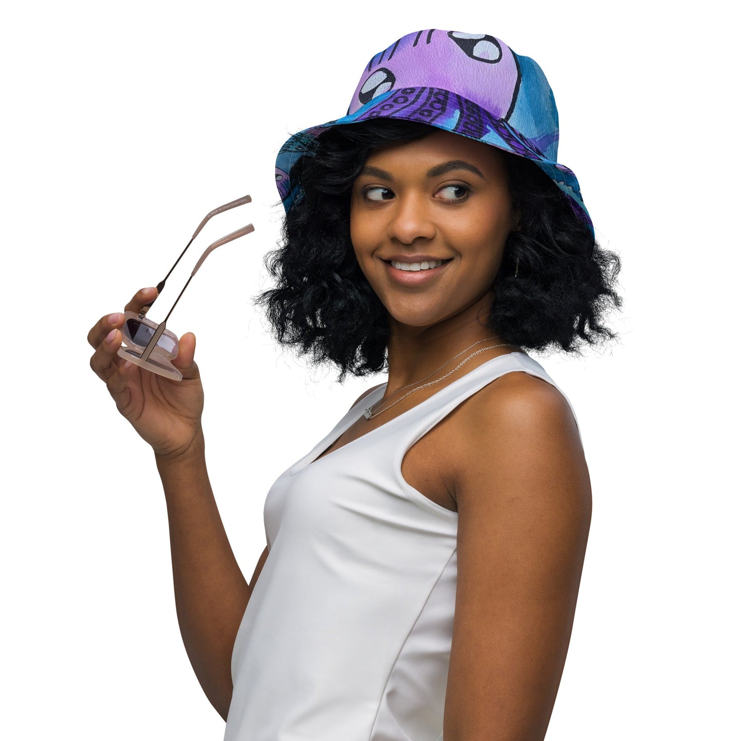 Reversible bucket hat hand painted design under the sea design No. 1 both sides same deaign