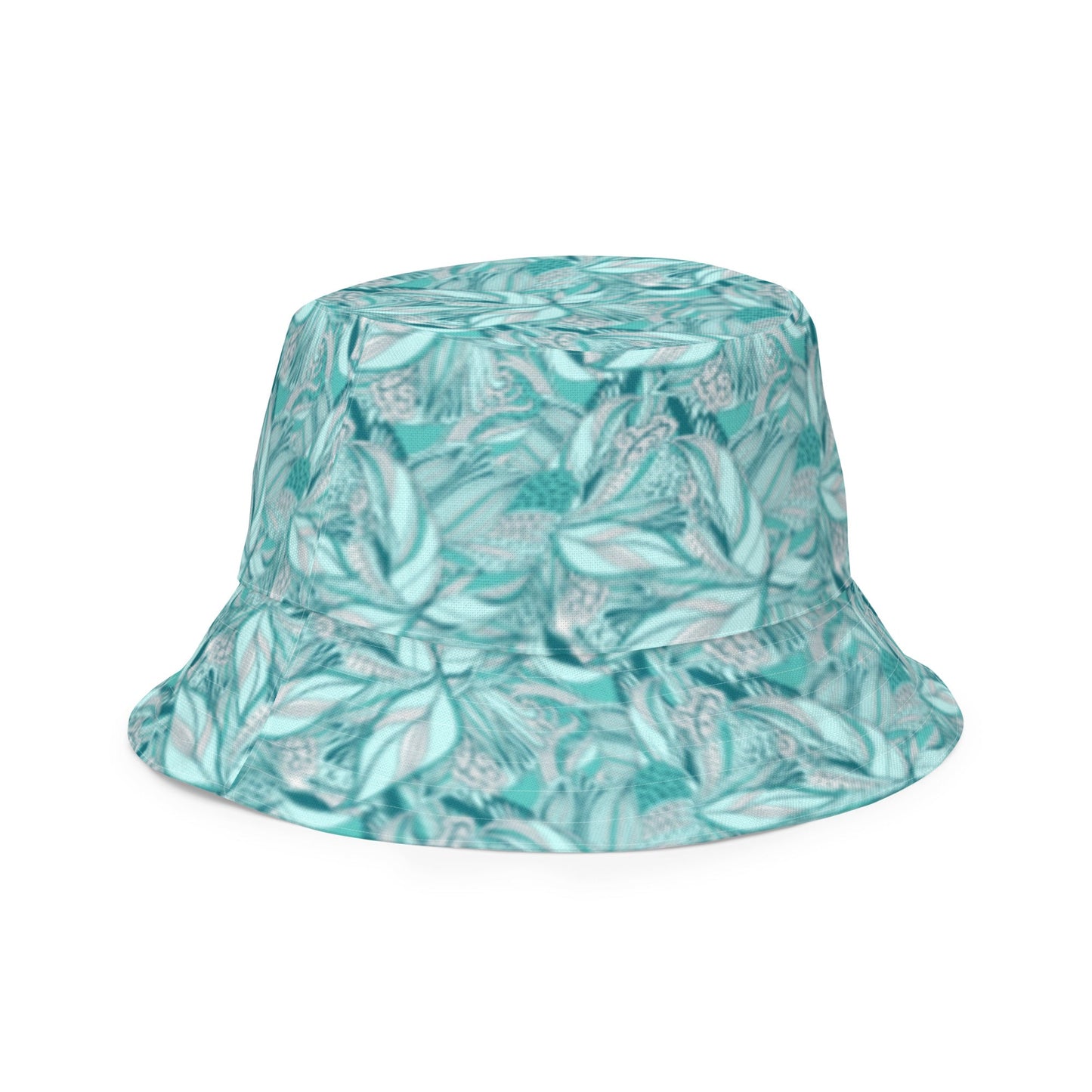 Reversible bucket hat spring green leaves with feathers on reverse design no. 1