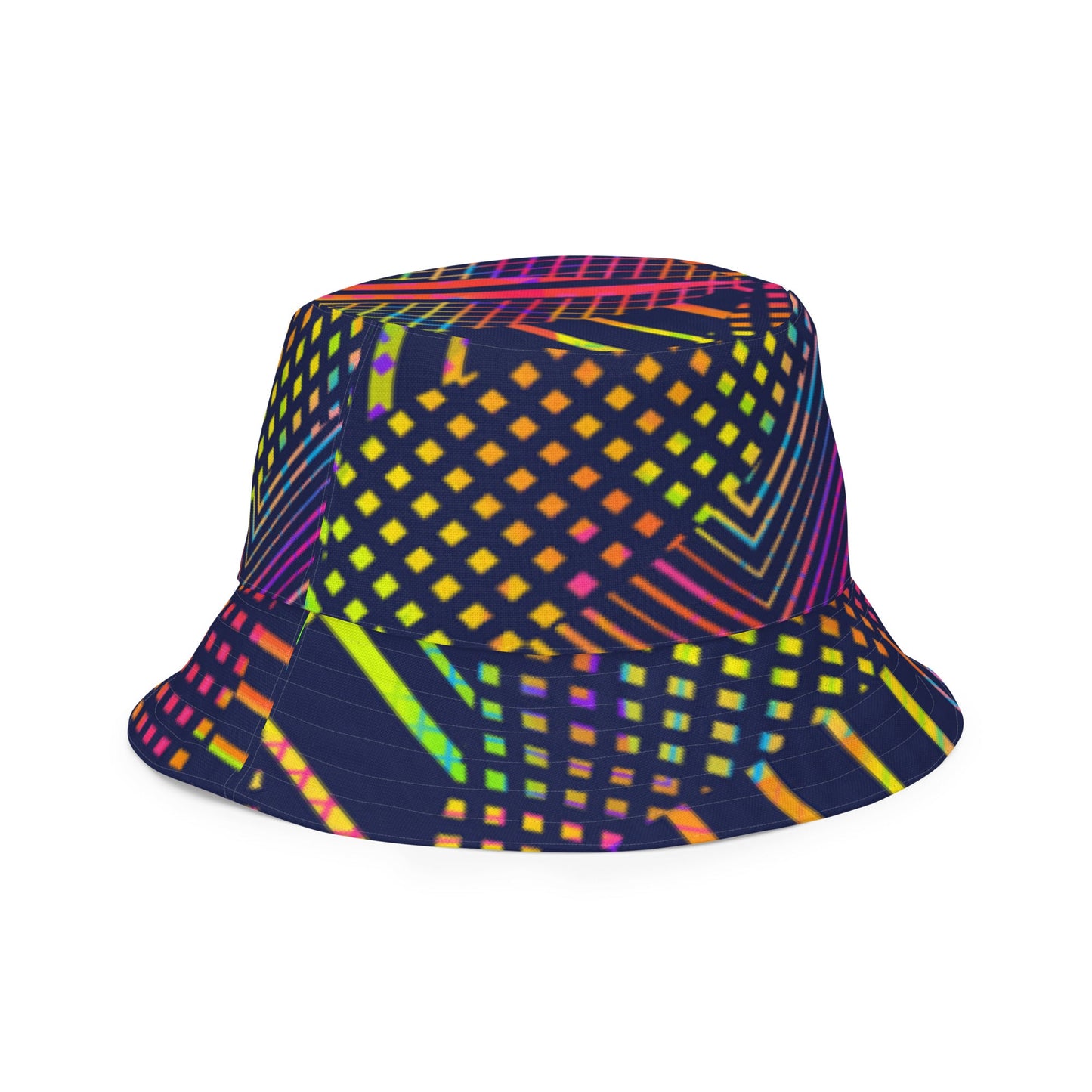 Reversible bucket hat geometric colorful lines with green on reverse design no. 1
