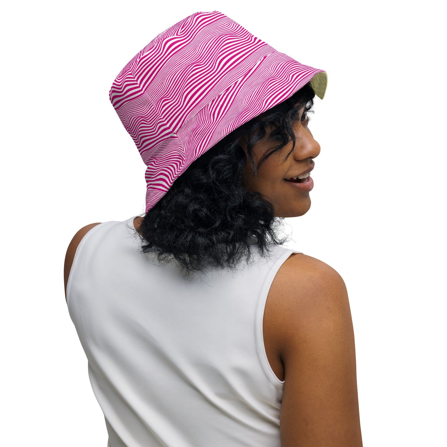 Reversible bucket hat spring pink and yellow design no. 1
