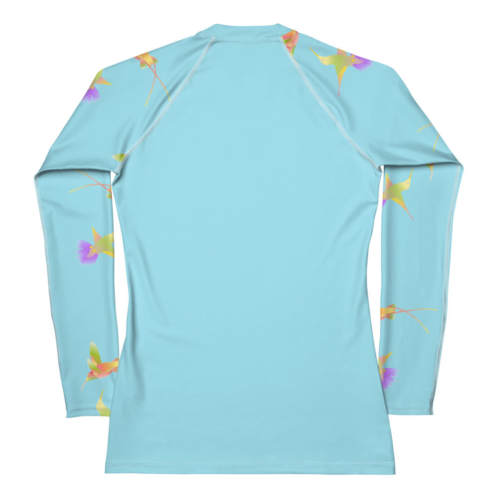 Rashguard - Women's Rash Guard Water color - Hummingbird design No. 3