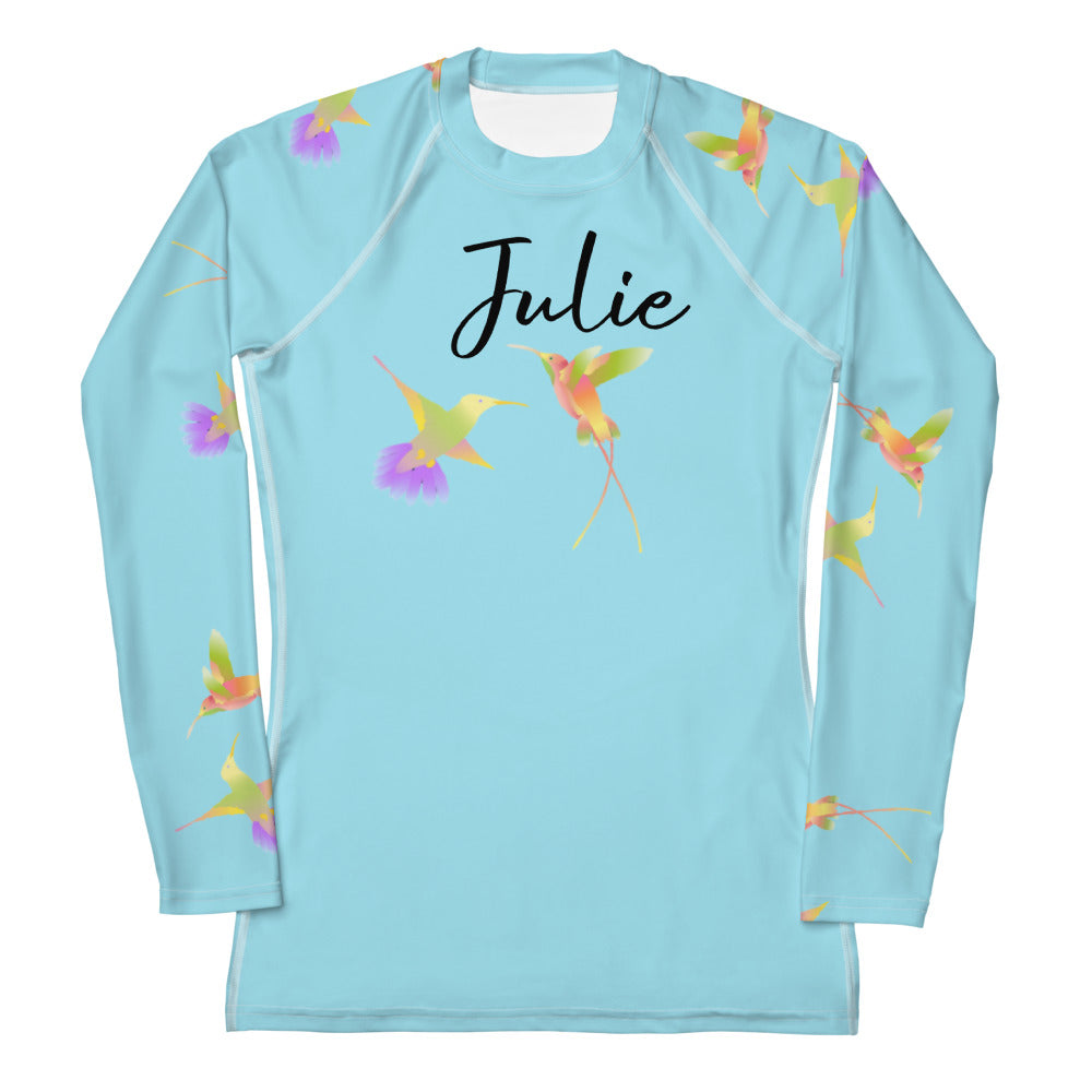 Rashguard - Women's Rash Guard Water color - Hummingbird design No. 3