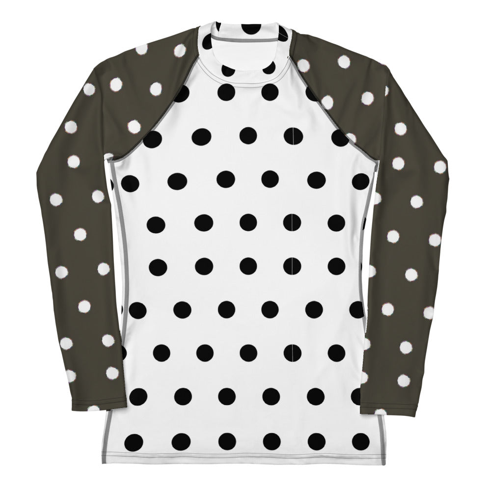 Women's Rash Guard black and white pokadot