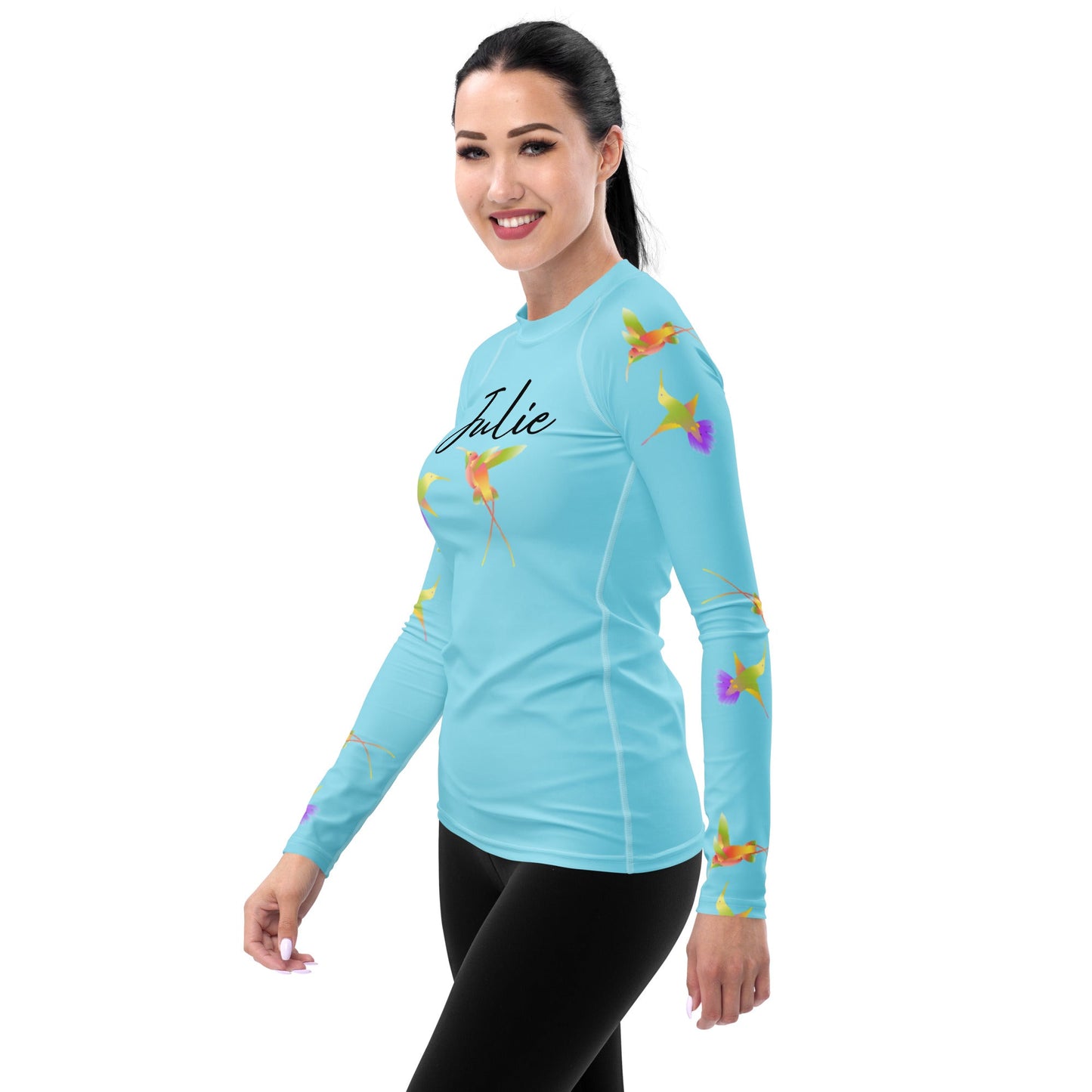 Rashguard - Women's Rash Guard Water color - Hummingbird design No. 3