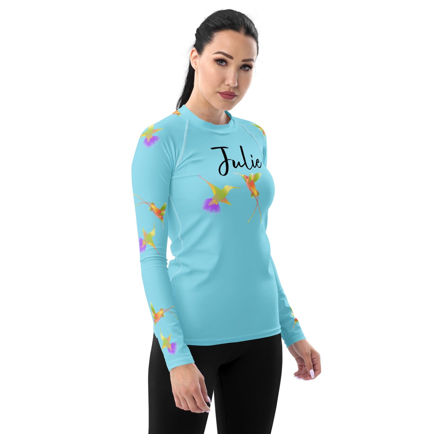 Rashguard - Women's Rash Guard Water color - Hummingbird design No. 3