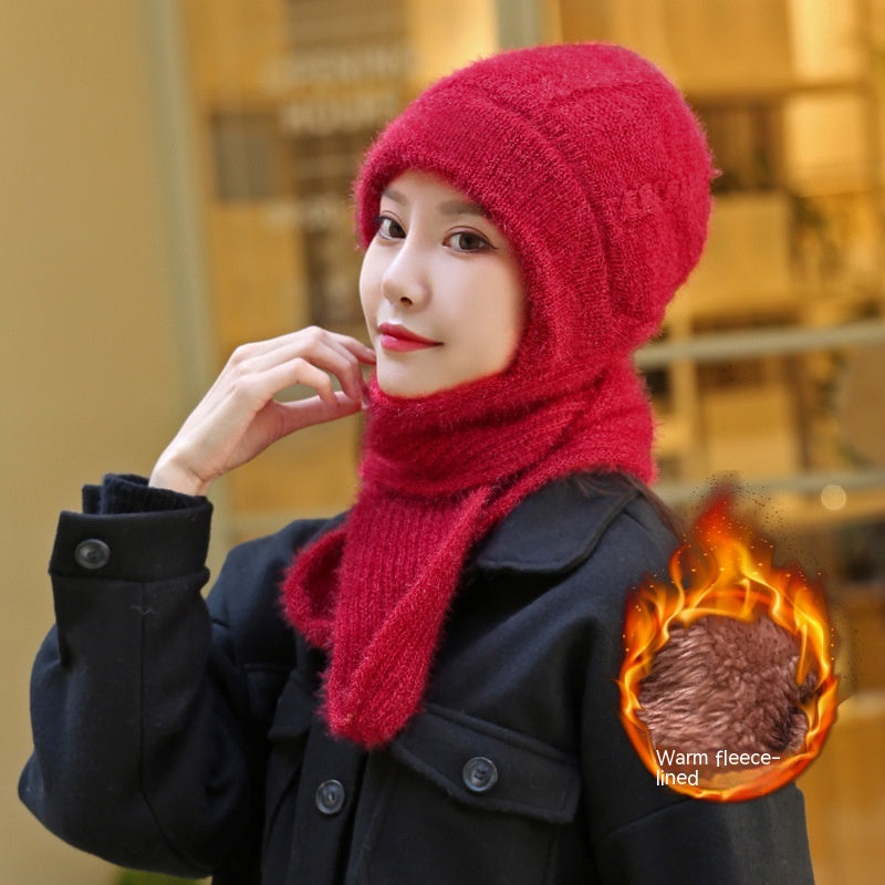 Hat And Scarf All-in-one — Women's Winter New Style Plus Velvet And Thickening