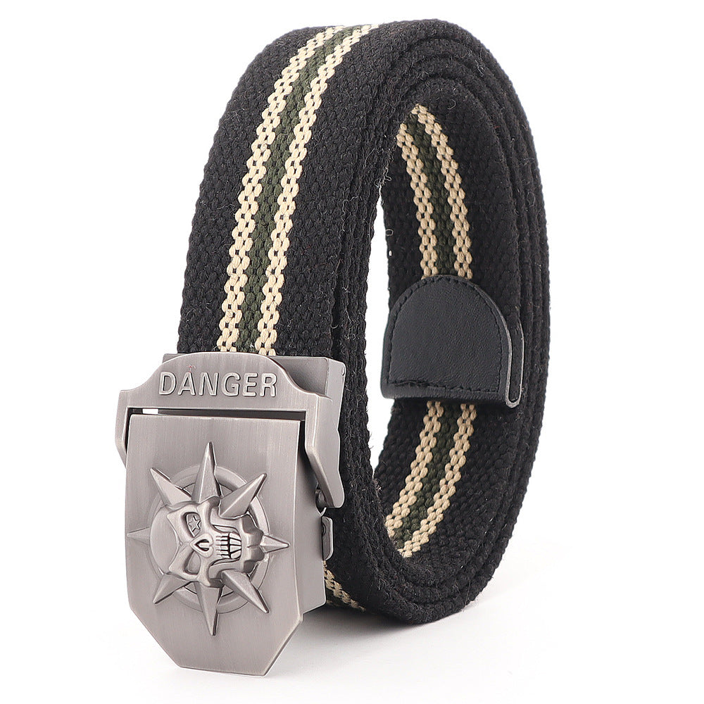 Panama Canal Zone Veterans - Skull Alloy Thickened Canvas Belt Lengthened Automatic Buckle