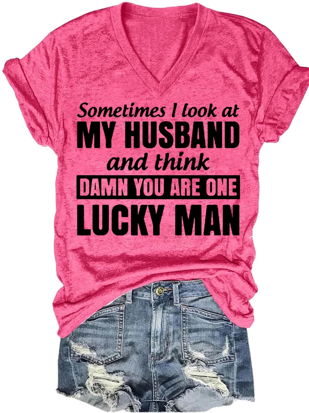 Funny Letters V-Neck Short Sleeve T-Shirt