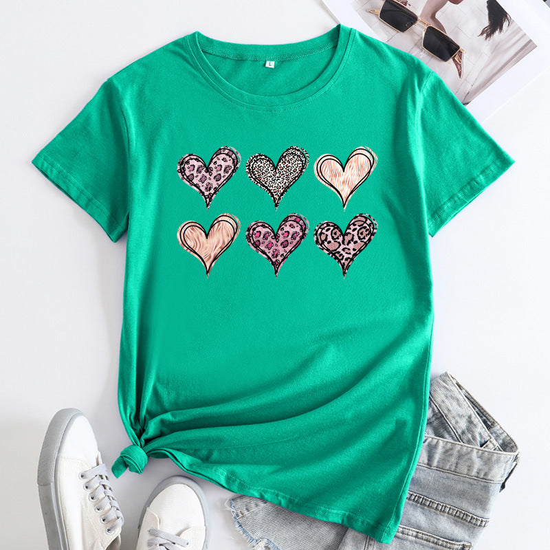 Women’s Tshirt - Women's Fashion Casual Love Printed Cotton Round Neck Short Sleeve