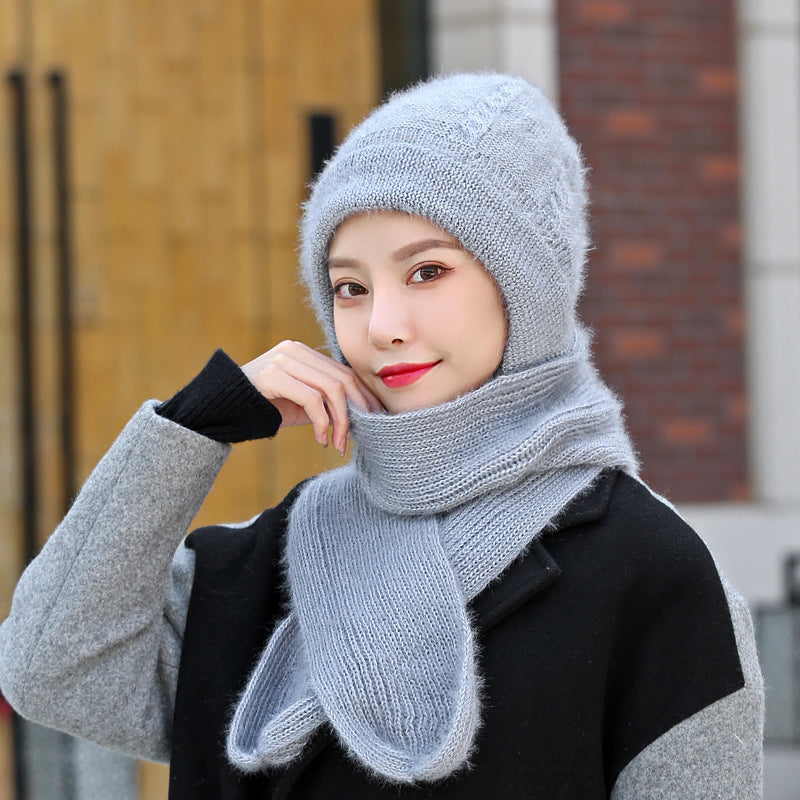 Hat And Scarf All-in-one — Women's Winter New Style Plus Velvet And Thickening