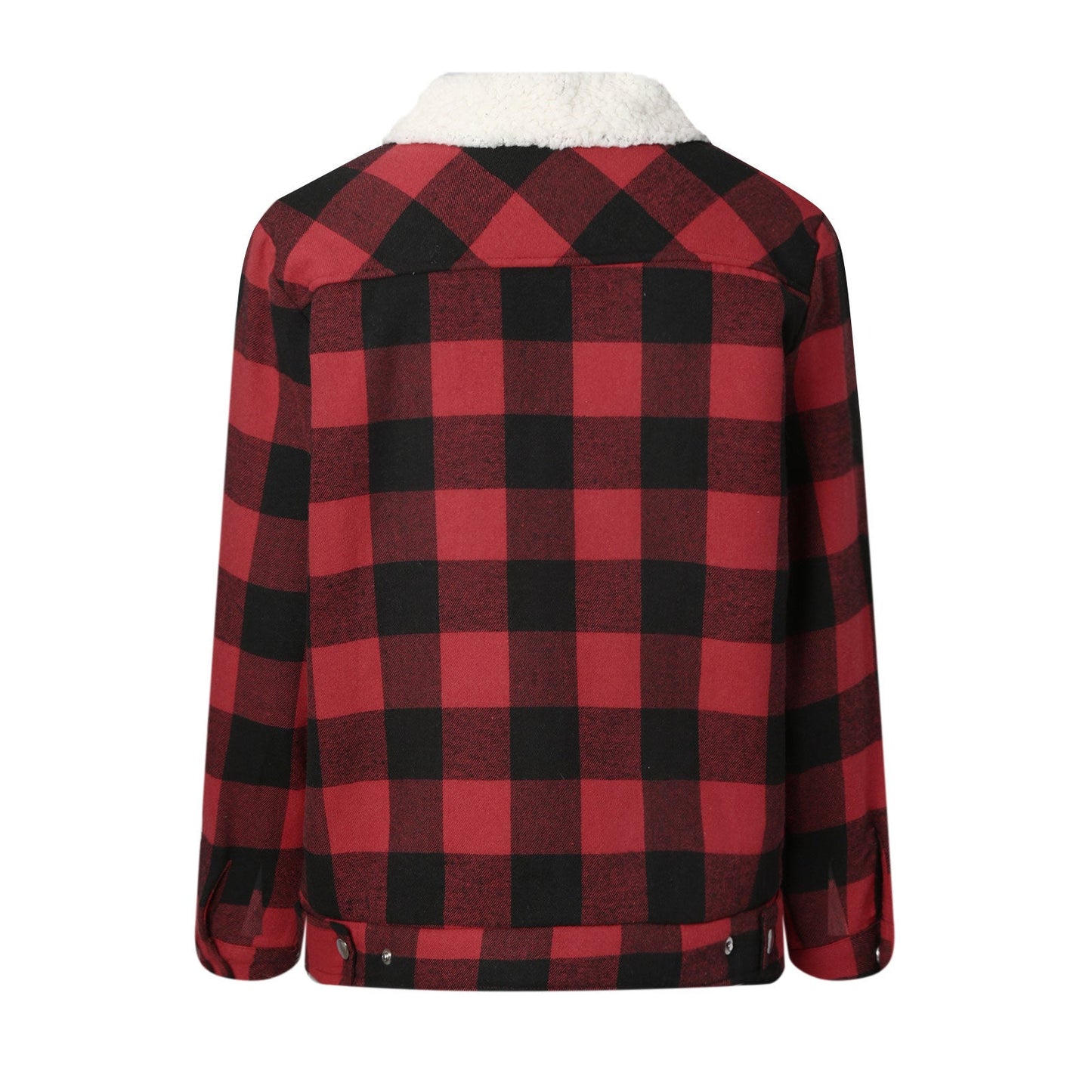 Women’s Winter Jacket - Red and Black Plaid fleece-lined jacet