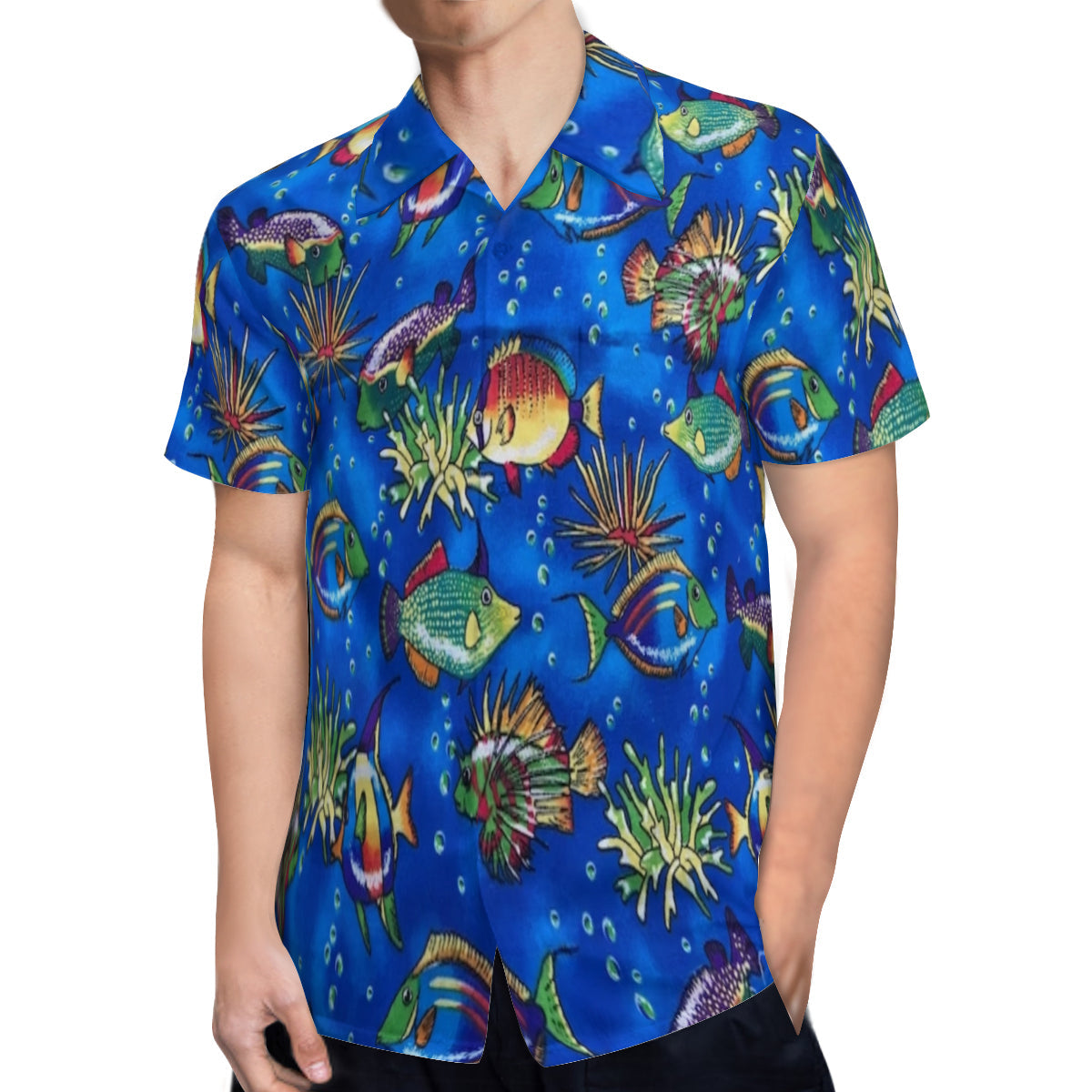 Royal blue fish Hawaiian shirt